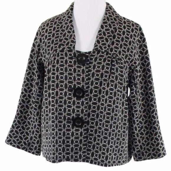 Vintage 90s Y2K Max Studio Retro Cropped Black White Swing Jacket M - Picture 1 of 8